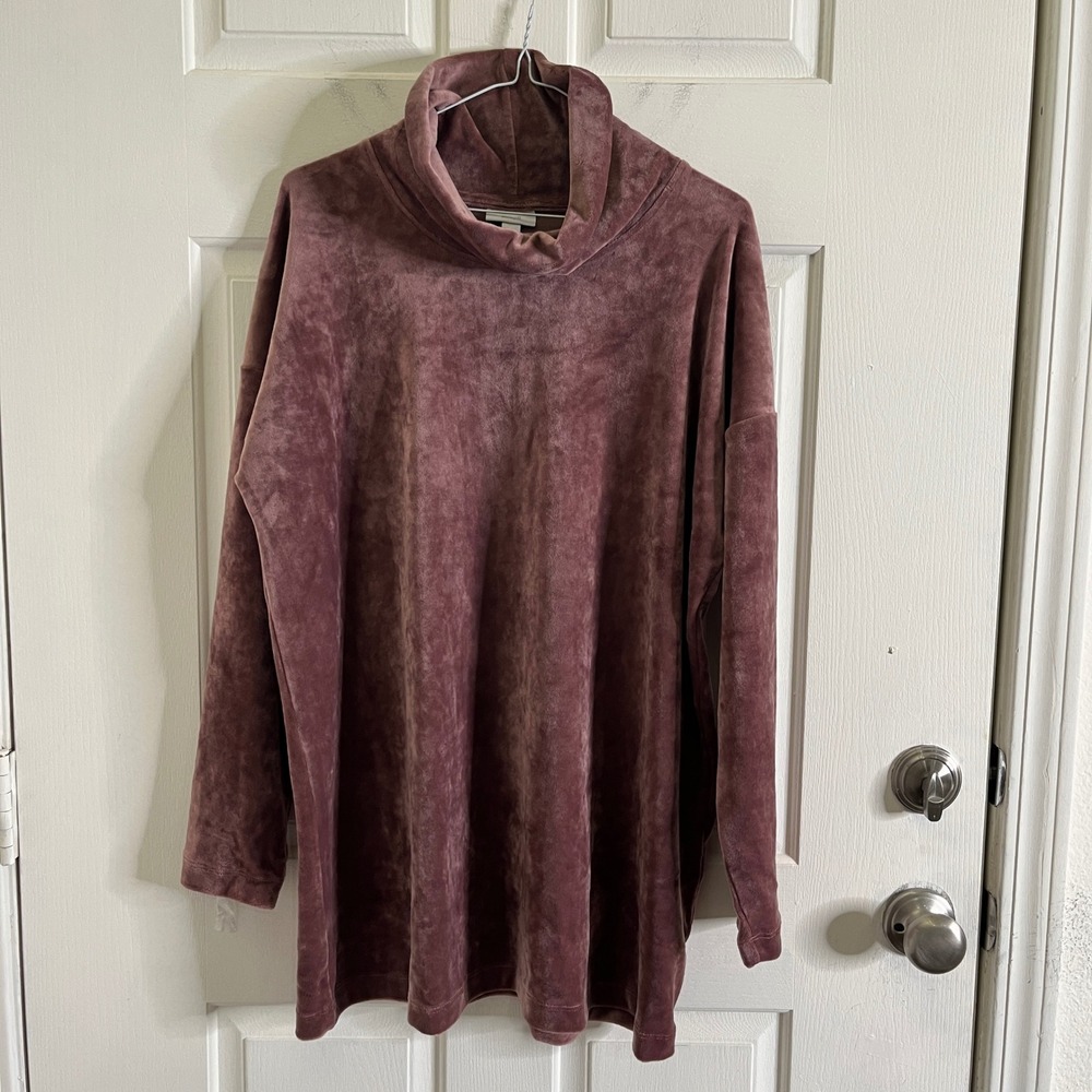 New J Jill Pure Jill Womens Crushed Velour Cowl Neck Tunic Top Purple size Large - Picture 2 of 13